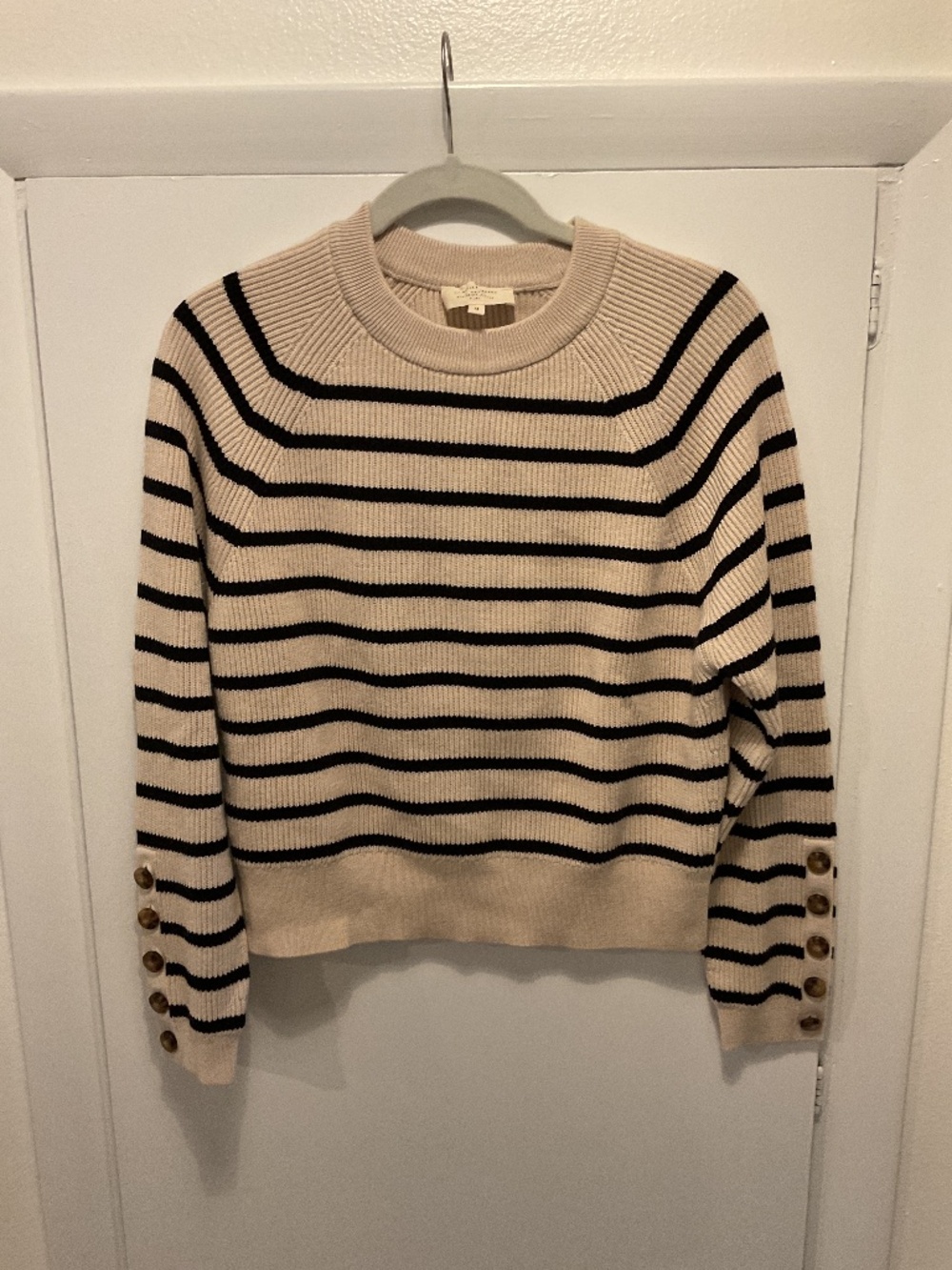 Sezane Sami Stripe Sweater, Navy Blue and Cream, Size Medium
